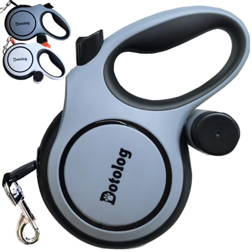 Dotolog Guinzaglio retrattile per cani 8m Guinzaglio estensibile e retrattile cani di taglia media e grande fino a 50 kg, Corda in nylon 26ft anti-groviglio, gancio in metallo, Grigio