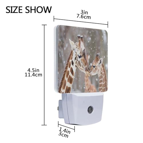 Image of Cute Giraffes Family Night Lights 2 Pack Plug-in Wall Led Nightlight Auto Dusk-to-Dawn Sensor Lamps for Bedroom Kitchen Bathroom