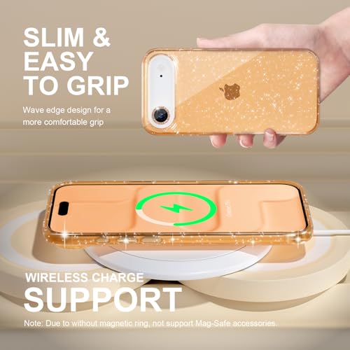 Coque iPhone 17 Air transparente pailletée dorée avec verres trempés