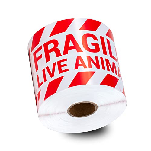 Fragile Live Animal Stickers, 5 x 3 inch, Red, 1 Roll