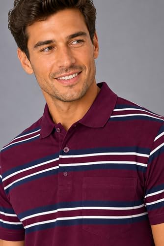 Image of SANE ORIGINALS Half Sleeve Polo T-Shirt for Men with Pocket || Stripe Collar and Pocket T-Shirt for Men Half Sleeves