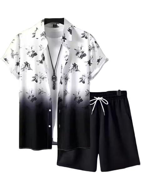 MACMARK Enterprise Men’s Printed Co-Ord Set | Plus Size Casual Shirt & Shorts Set | Nightwear Pajama Suit, Loungewear, Beachwear & Vacation Outfit Design No NS ZOMATO Black-picture-55