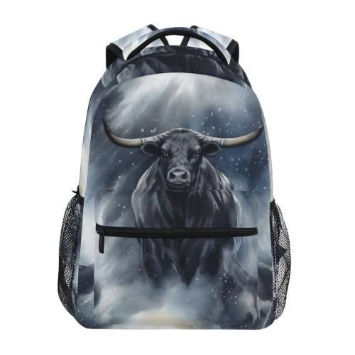 Linnyio Toro Negro Tormenta De Nieve Fuerte Mochila Escolar para Niñas y Niños,Mochilas para Libros y Bolsos con Estilo para Estudiantes