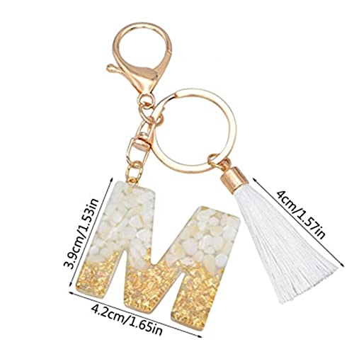 LPOIU Porte-clés alphabet A-Z en résine avec pampille blanche et pendentif en forme de lettre de l'alphabet Cover