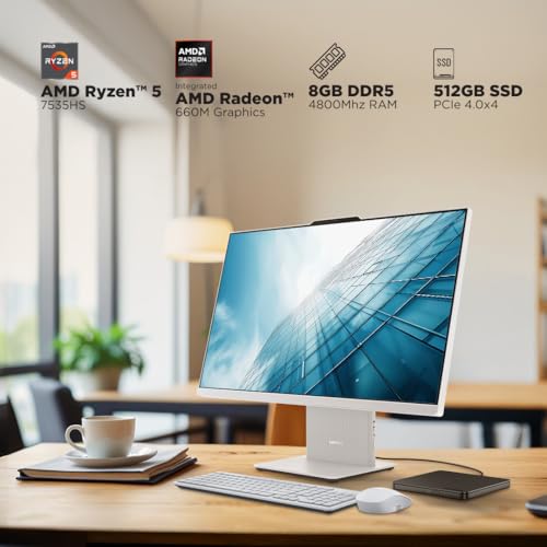 Image of Lenovo Ideacentre AIO AMD Ryzen 5 7535HS 23.8 inch FHD IPS All-in-One Desktop(8GB RAM /512GB SSD /Win11 /Microsoft 365 Basic + Office 2024 /3Wx2 Speakers /5MP + IR Camera /Wireless Keyboard & Mouse), F0HR00BCIN