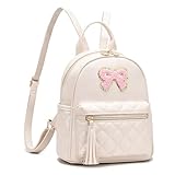 I IHAYNER Mini-Rucksack für Damen, niedlich, Schleife, Leder, modischer Rucksack, kleine Umhängetasche, Handtasche, Designer-Tasche für Frauen, Beige, Small, Reiserucksäcke