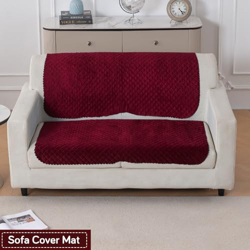 Image of HOKIPO Quilted Sofa Cover for 2 Seater for Seat & Back, 'Quilt Classic' Maroon (IN-926-MRN*2)
