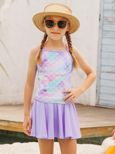 Girls Tankini Swimsuit Mermaid Bathing Suits Criss-Cross Strap Adjustable Summer Beach Two Piece Swimwear Size 4-122