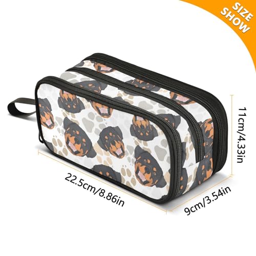 Image of Pencil Case Rottweiler Dog 3 Compartments Pencil Pouch | Big Capacity,Aesthetic,Organizer Markers,Pencil Box,,Boys,Girls,Adults,Students,Back to School Season,Gift