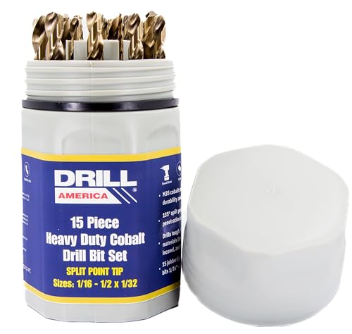 Image of Drill America 15 Piece M42 Cobalt Drill Bit Set with Gold Finish in Round Case (1/16" - 1/2" x 32nds), D/ACO Series