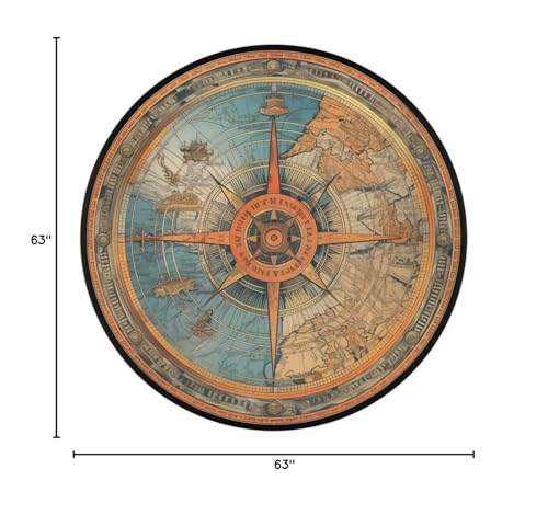 Tapete redondo Ocean Compass 5 pies lavable antideslizante miniatura 2