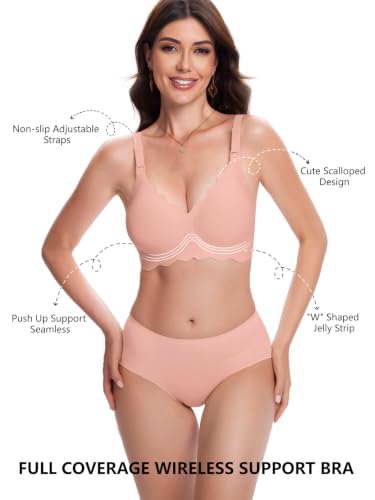 Image of COCOMARTS Jelly Bras for Women No Underwire Scalloped Wireless Push Up Bra