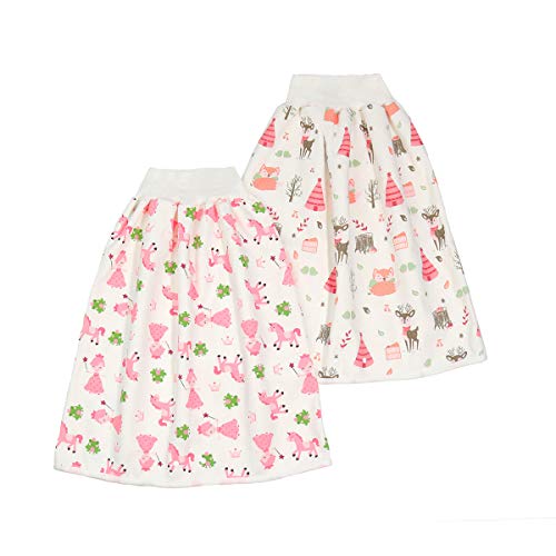 2 Pieces Waterproof Diaper Skirt Shorts for Baby Boys and Girls,Breathable Cotton Potty Training Pants for Toddler,Nighttime Bedclothes/Bedwetting Cover Pad for Toddler 4-8T
