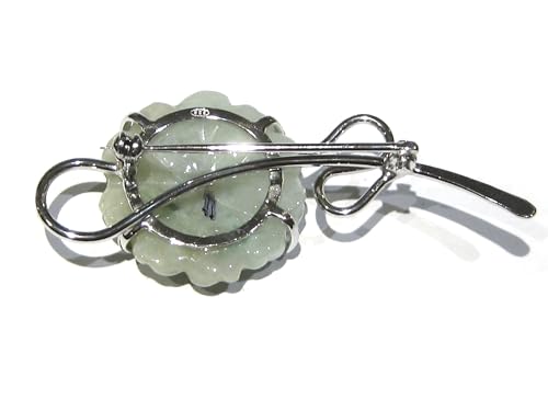 Broche jade fleur argent 925 véritable : bijou artisanal d'exception