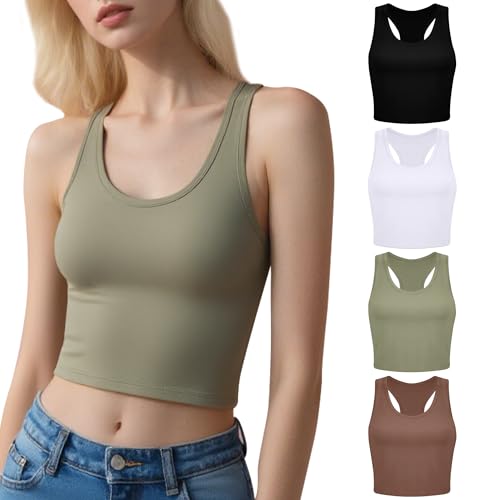 Crop Tank Top for Women Workout Racerback - Womens Cropped Tank Tops Athletic Basic Sleeveless Sport Casual Pack