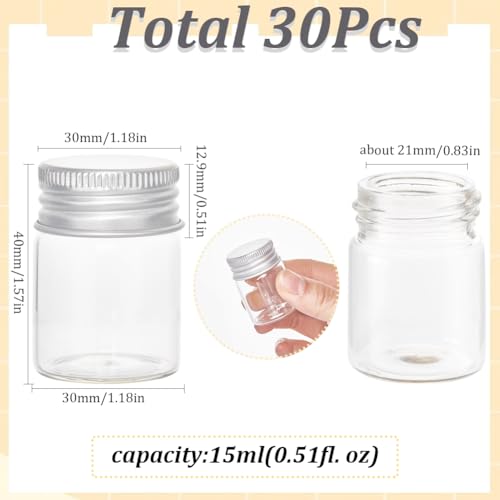 SUNNYCLUE 30Pcs Mini Glass Vials with Aluminum Screw Lids 15ml Small Glass Vial Small Glass Bottles Small Glass Bottles Clear Tiny Glass Jars for DIY Craft Storage Art Wedding Party Favors Decor - Image 2