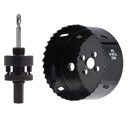 92mm(3-5/8") HSS Hole Saw for Wood, M42 Bi-Meta Vent Cutter in 30mm Cutting Depth, Black Finished Soffit Cutter Saw with Heavy Duty Hex Shank Arbor