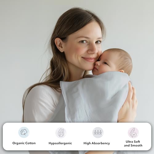 Image of The White Cradle 100% Organic Cotton Baby Swaddle Wrap, Large 112x112 cm Super Soft Muslin, 1 pc Pack, Grey