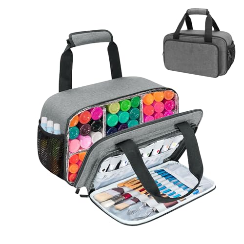 Image of NCONCO Acrylic Paint Organizer Case, Paint Organizers and Storage Hold up to 54 Bottles (2 oz) Craft Paint Storage with Detachable Inner Divider for Paint Brushes