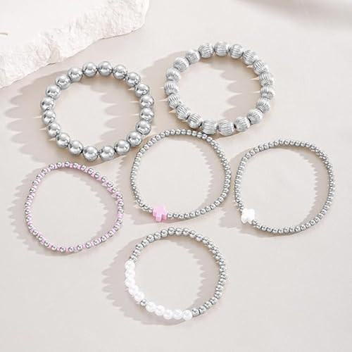 Long tiantian 5PCS Gold Beaded Bracelets for Women Non Tarnish Dainty Pearl Beaded Bracelet for Women Trendy Clay Bead Bracelets Stack Stretch Bracelets for Women Gifts 20254