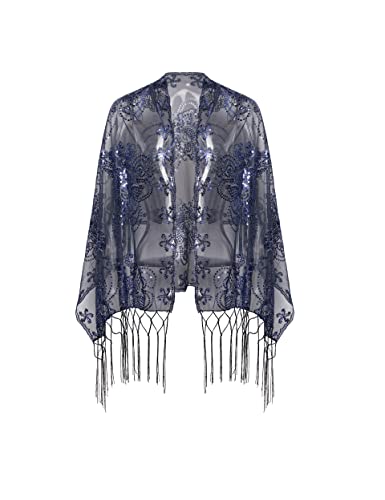 Image of BABEYOND 1920s Sequined Shawl Wraps for Women Fringed Evening Cape Wedding Bridal Shawl Scarf for Evening Dresses Party