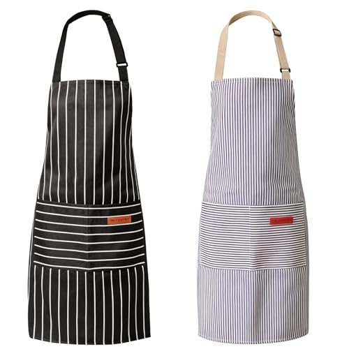 Zliutob 2 Pack Adjustable Kitchen Aprons with 2 Large Pockets – Unisex Chef Cooking Apron for Men & Women, Soft Cotton-Polyester Blend Bib Apron for Home, BBQ & Restaurant Use