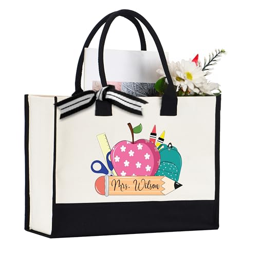 Bolso tote personalizado para profesores, bolsa con nombre personalizado, regalo de agradecimiento para docentes miniatura 1