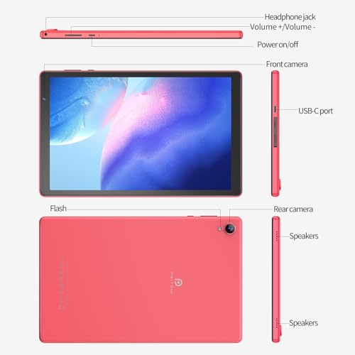 Image of PRITOM Tablets 10 inch, TAB10 Android 14 Tablet, Quad-Core, WiFi, 32 GB, 6000mAh, HD IPS Display, Dual Camera, Bluetooth (Pink)