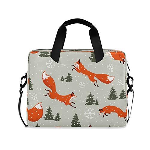 Preisvergleich Produktbild Hunihuni Laptoptasche mit weihnachtlichem Fuchsmuster, Laptoptasche mit Trageriemen, für Damen, Herren, Arbeit, Büro, Schule, 38,1 - 40,6 cm (15 - 16 Zoll)