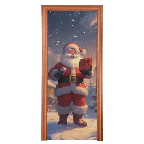 FLildon Santa Claus Snowy Christmas Door Cover Decoration, Party Accessory Porch Decor for Festive Ornament Room Door Covers 36 x 98 Inch