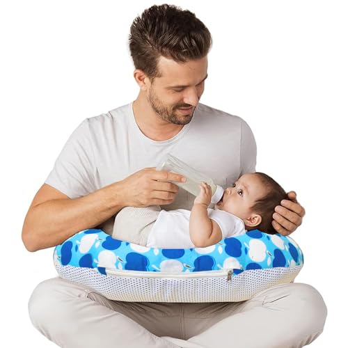Image of VParents Multipurpose Baby Feeding Nursing Cum Maternity Pillow for New Born Cotton, Recommended for Maternity, Nursing, Medical Cheeky Cheeky (Blue) 110501