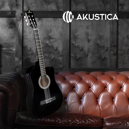 AKUSTICA VC-1E1 Violão Eletroacústico Cutaway, Cordas de Nylon, com Tensor (Preto)