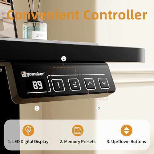 ERGOMAKER Electric Standing Desk, 31.5" x 23.6" Height Adjustable Sit Stand Desk with Splice Board for Home Office, Computer Desk Memory Preset (Black Frame, Black Desktop)