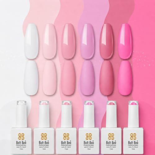 Image of Bolt Bee Gel Polish Kit Gel Polish Set,6 Colors Light Soft Sakura White Nude Spring Soak Off Nail Art Design Manicure Kit at Home (A2-Pretty in pink(1+126+133+110+99+44))