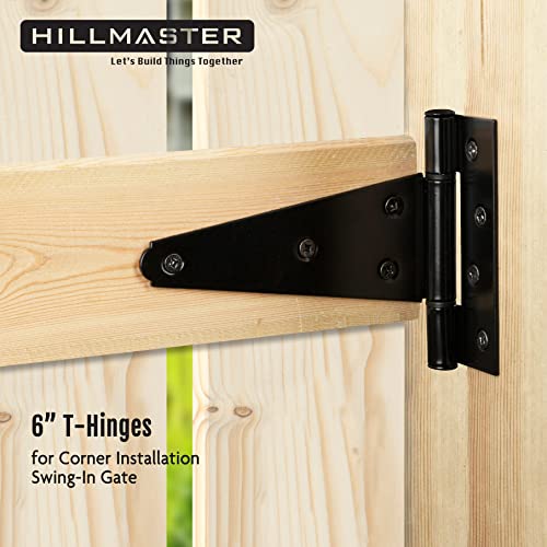 HILLMASTER 6 Inch T-Strap Heavy Duty Shed Door Hinges Gate Strap Hinges Black Tee Hinge Wrought Hardware for Wooden Fences,Yard,Barn Door,Rustproof(2 Pack) by HILLMASTER - Image 5