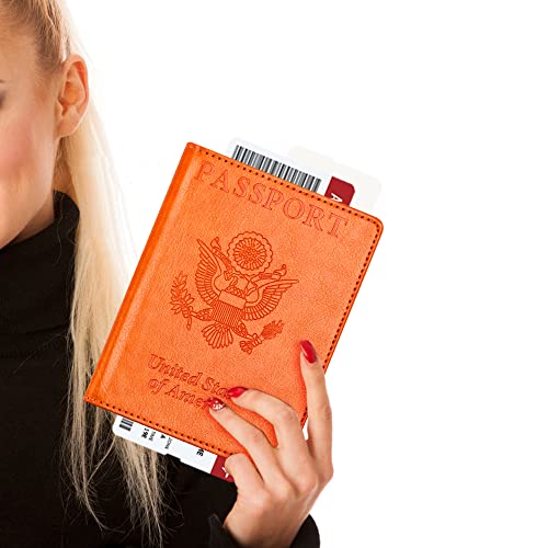 Image of Passport and Vaccine Card Holder Combo, Passport Holder with Vaccine Card Slot, Passport Wallet, Passport Cover, Passport Case, Passport Holder for Women and Men(BA-Orange)
