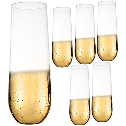 Kitchen Lux 10oz Highball Tumblers - Set of 6 Drinking Glasses - Clear Glass with Gold Rim - Wine, Shots, Cocktails, Champagne, All-Purpose Cups, Elegant Stemless Design, Dishwasher Safe (Gold Base) Cover