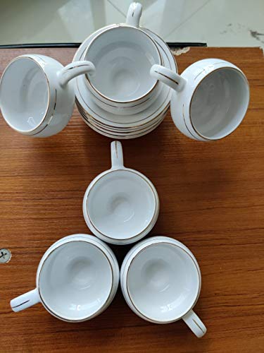 Image of Royal laxury Style White Plain Cup & Saucer with Golden Line Border On Top Set of 12 Pics-160 (ML-Capacity) (Ceramic)