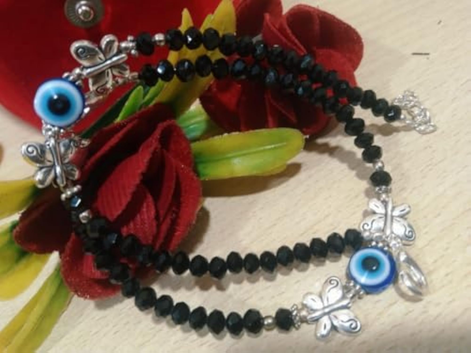 Butterfly Hath Ka Bracelet, Natural Black Beads