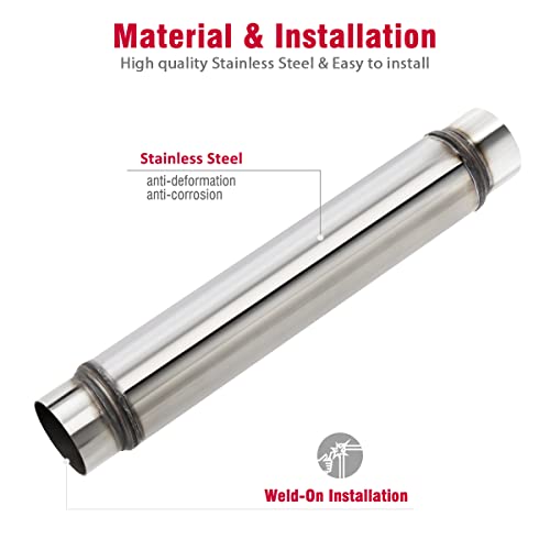 Upower 3 Inch Inlet/Outlet Exhaust Muffler, 3" Inlet Resonator with 18" Length Overall Length 22" Resonator Great Tone Universal Stainless Steel Muffler Resonator