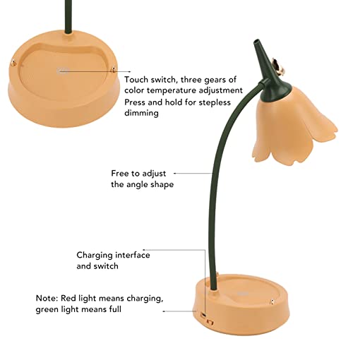 Flower Petal Led Touch Desk Lamp 3 Gear Dimmable Touch Control Table Lamp Foldable Bedside Nightstand Reading Lamps For Living Room Bedroom House Bedside Nightstand Home(Orange) #TOP4