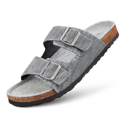 GIESSWEIN Merino Slides Men - Pantolette mit ergonomischem Korkfußbett - Komfort Sandale mit stufenlos verstellbaren Riemen aus Ajour-Strickstoff - Slipper mit angenehmer Merino Decksohle