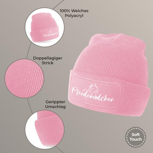 Prozente Momente Pferdemädchen – lustige Wintermütze | Beanie für Damen & Herren, warm, elastisch & Unisex, Strickmütze mit Patch & Druck, perfekt für Après-Ski, Weihnachtsmarkt & Fasching | Rosa