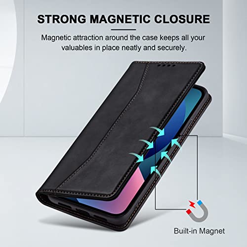 iPhone 13 leren hoesje inklapbaar met kickstand, 2 kaartvakken, magnetische sluiting, ultradun, beschermend - Afbeelding 4