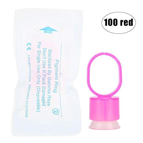 100Pcs Disposable Tattoo Ink Ring Cups With Sponge, Pigment Holder Permanent Makeup Tool, Tattoo Supply Ring Cups, Microblading Pigment Holder, Makeup Container Cap Tattoo Accessory (Red) - Image 3