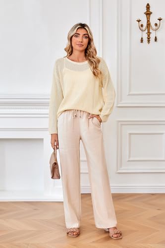 Arach&Cloz 2025 Womens Crochet Tops Wool Blended Sweaters Lightweight Long Sleeve Crew Neck Spring Fashion Knit Outfits4