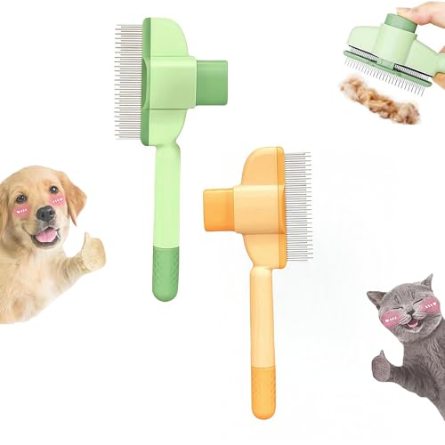 WGICPBZ Zen Brush for Cats & Dogs Avatore Zenbrush Pet Comb Self-Cleaning Grooming Brush Stainless Steel Teeth for Shedding Hair Removal 2-pack (Green+Yellow)