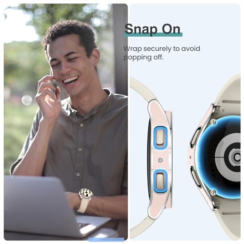 Image of Tensea [5+5Pack for Samsung Galaxy Watch 6 Screen Protector Case 44mm Accessories, Hard PC Bumper /HD Anti-Fog Tempered Glass Protective Film, Face Cover Set, Galaxy Watch 6 Case for Women Men