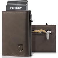 TENBST Carteras para Hombre de Cuero, Tarjetero Hombre con Bloqueo RFID, 8 Ranuras para Tarjetas, Carteira Billetera Pequeño con Billetes y Monedas, Regalos para Hombre de Navidad, Marrón