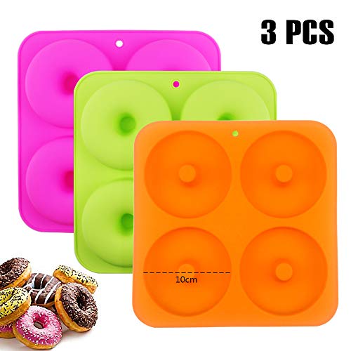 BAKHUK 3pcs 4Inches Donut Baking Pan Full Size Non Stick Silicone Molds Donut